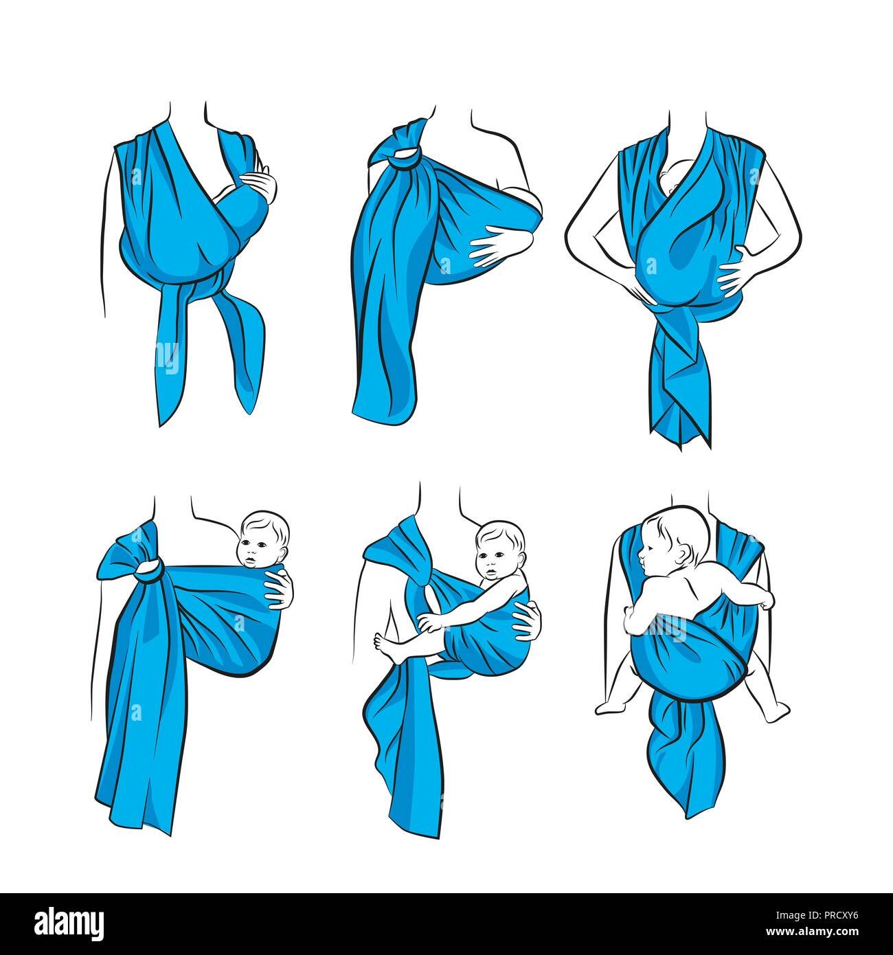 Infografiken, wie ein Schal Schlinge zu tragen. Die korrekte Position der  Baby im Tragetuch. Das stilisierte Bild von Mutter und Kind in ihren Armen.  Vektor-zeichnung schlinge Schal Stock-Vektorgrafik - Alamy