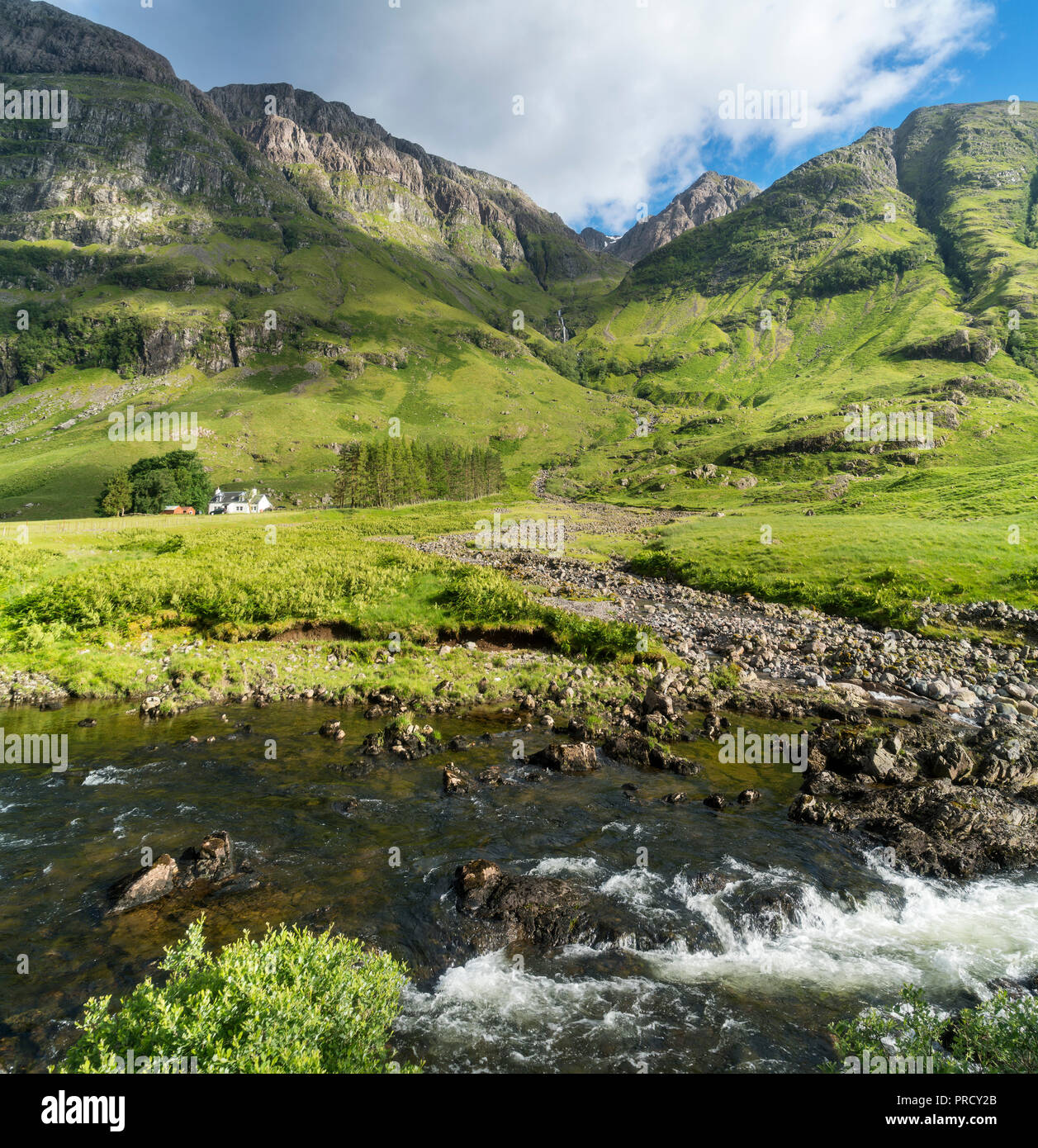 Geheftete Panorama auf die Berge von Glencoe River Coe, Hochland, Schottland Großbritannien Stockfoto