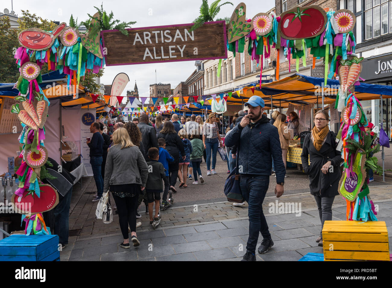 Sonntag Markt auf dem Marktplatz, St. Albans, Hertfordshire, England, UK Stockfoto