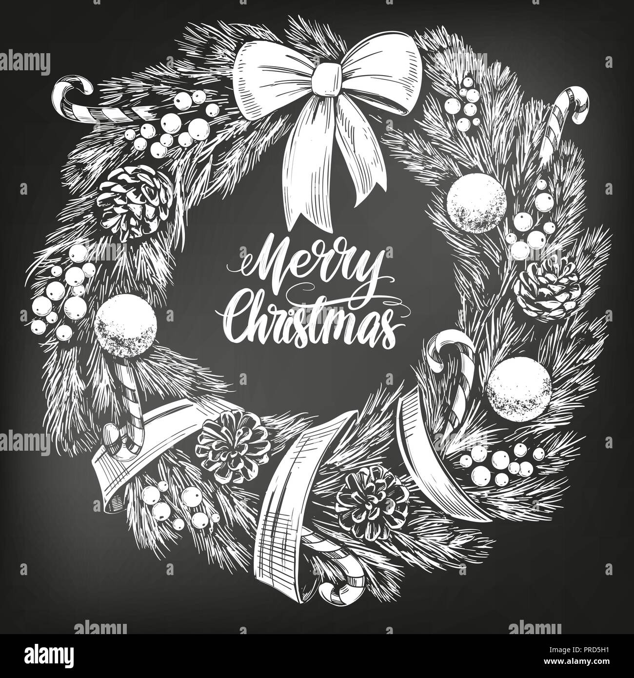 Weihnachten Kranz Kalligraphie Schrift Text Symbol Des Christentums Hand Gezeichnet Vektor Illustration Skizze In Kreide Auf Einer Tafel Gezeichnet Stock Vektorgrafik Alamy