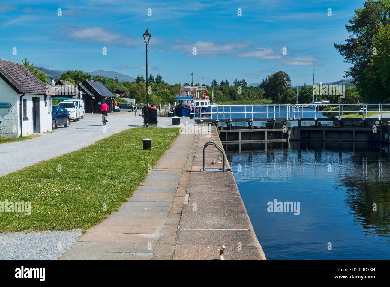 Caledonian Canal an Spean Bridge, am Fort William, Neptunes Treppe Schlösser, Hochland, Schottland Großbritannien Stockfoto