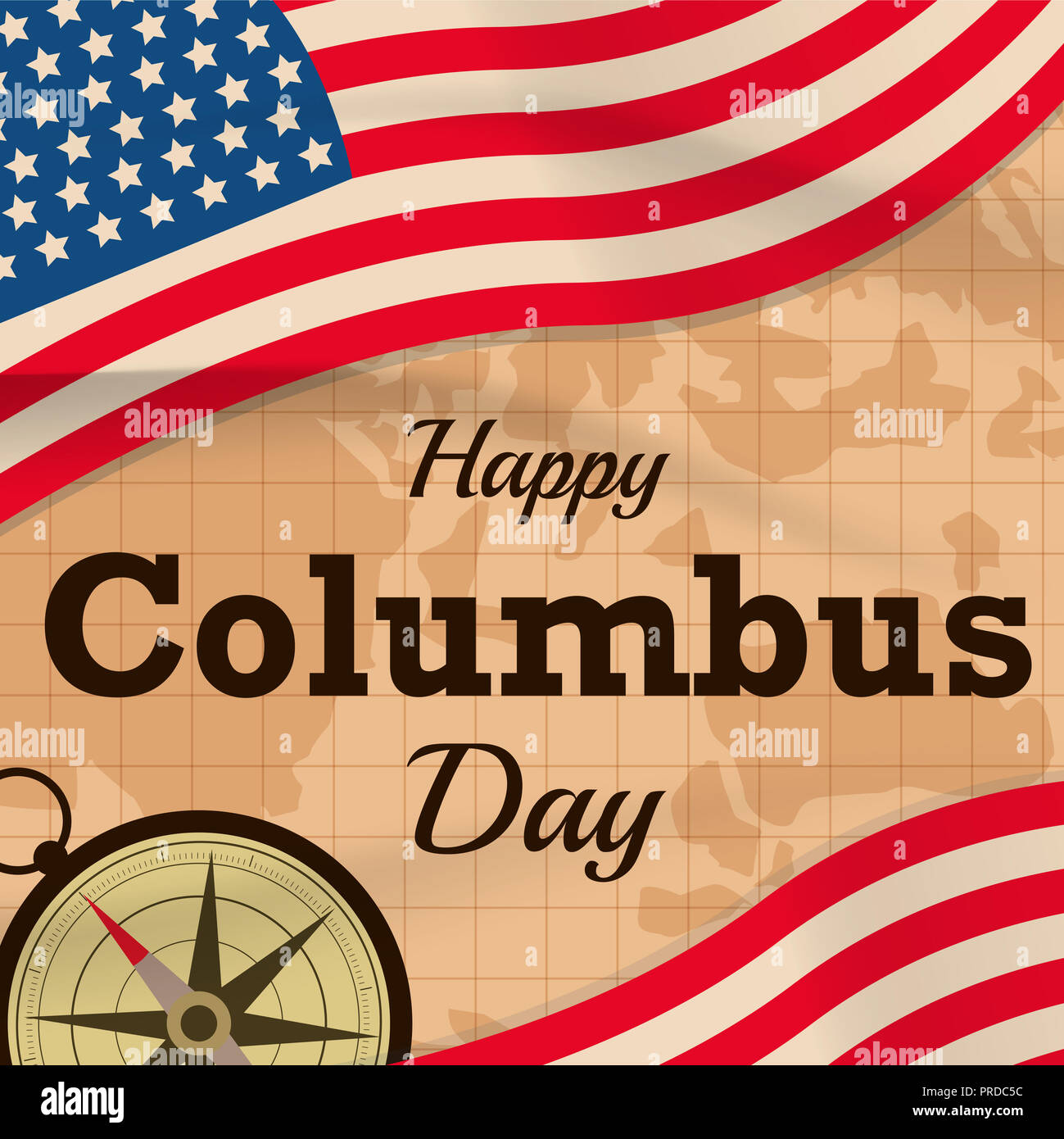 Happy Columbus Tag mit USA-Flagge Vektor auf der Karte Hintergrund oder Banner Grafik Stockfoto