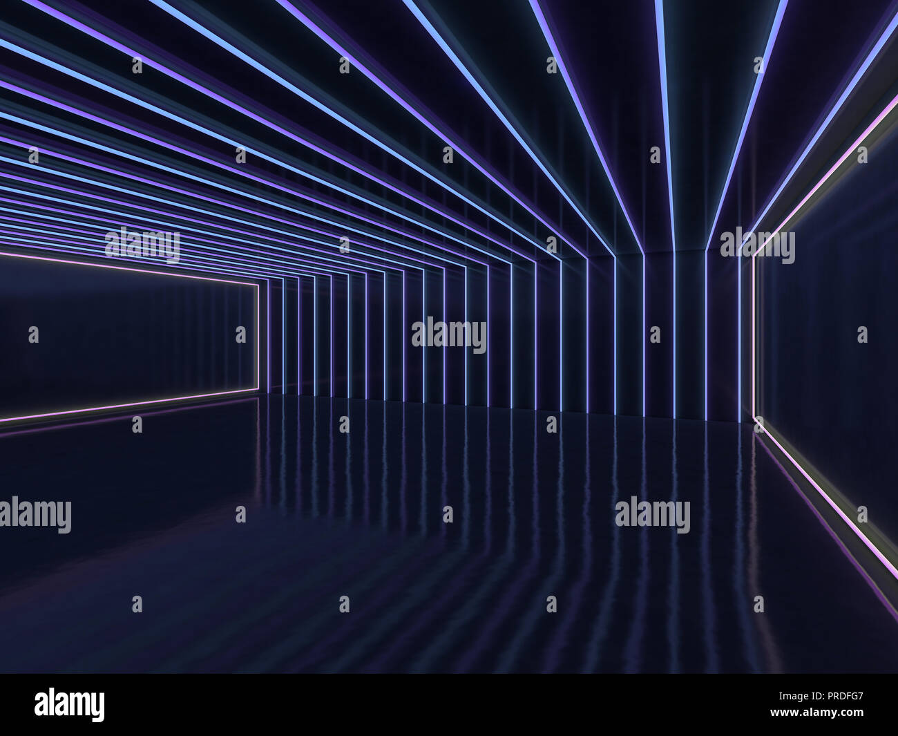Hintergrund der einen leeren Raum mit Wänden und Neonlicht. Neon strahlen und Leuchten. 3D-Rendering Stockfoto
