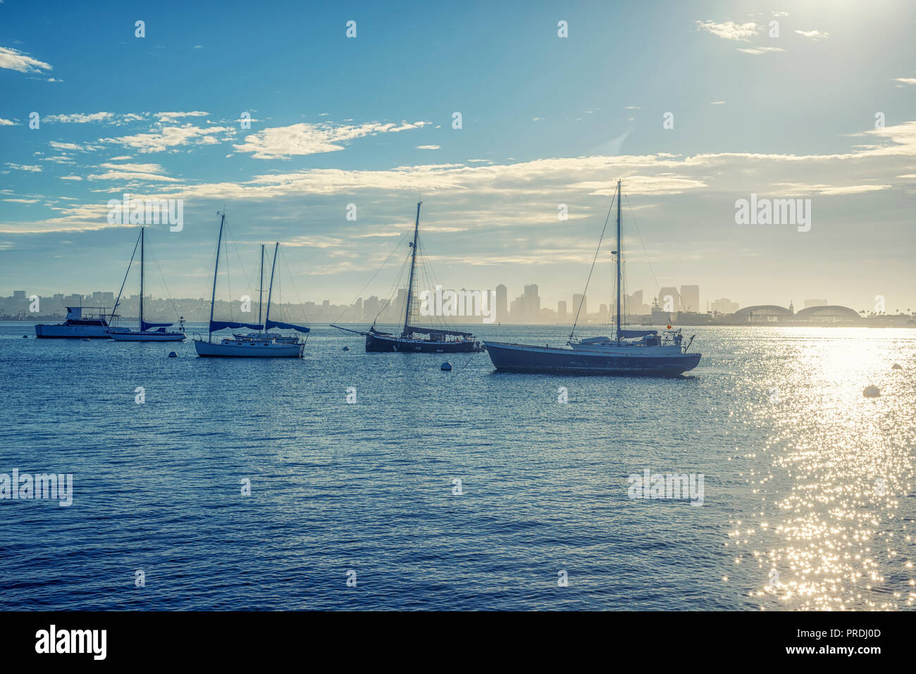 San Diego, Kalifornien, USA. Gruppe der Boote im Hafen von San Diego auf einem Oktober Morgen günstig. Stockfoto