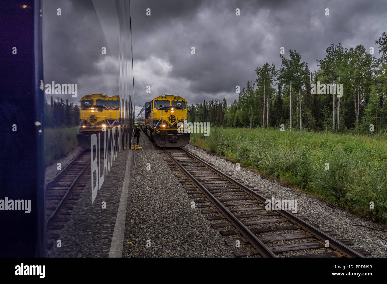 Whittier, Alaska USA - 15.August 2018. Scenic Train, Service Zug auf dem Weg nach Whittier Stockfoto