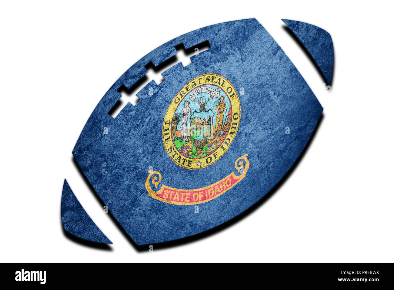 Rugby Ball Idaho State Flag. Idaho Flagge Hintergrund Rugby Ball Stockfoto