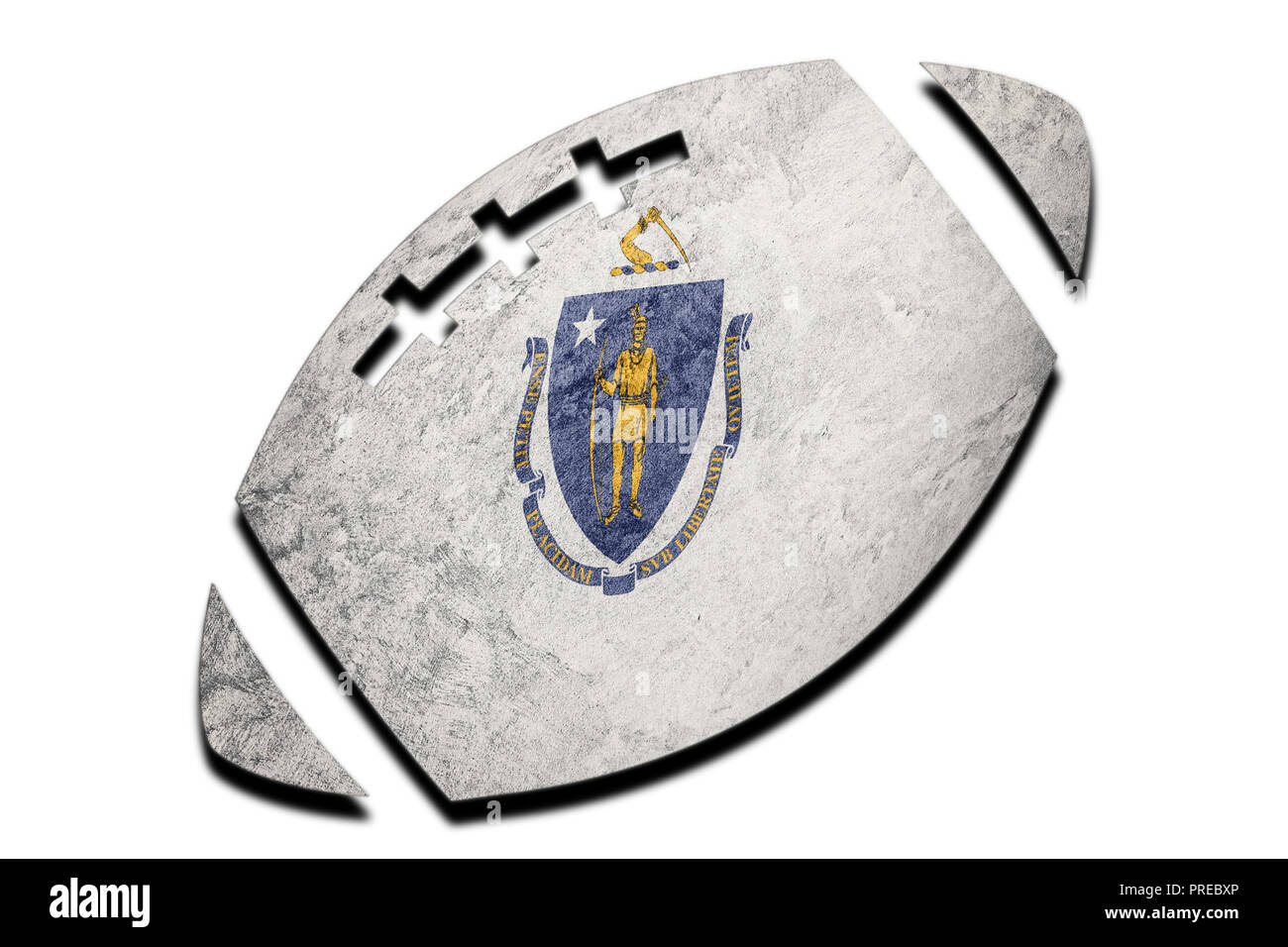Rugby Ball Massachusetts State Flag. Massachusetts Flagge Hintergrund Rugby Ball Stockfoto