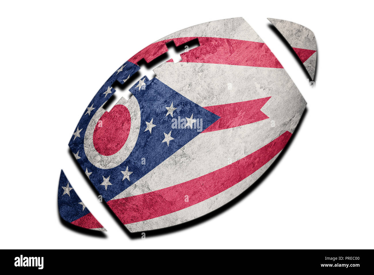 Rugby Ball Ohio State Flag. Ohio Flagge Hintergrund Rugby Ball Stockfoto