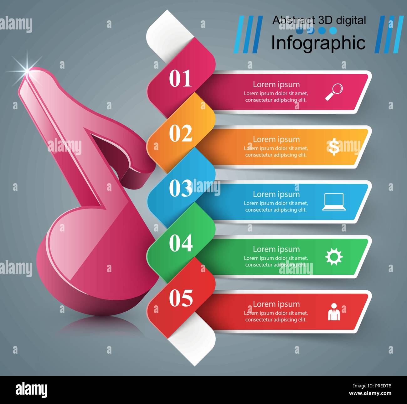 3D-Notiz Symbol. Musik Infografik. Stock Vektor