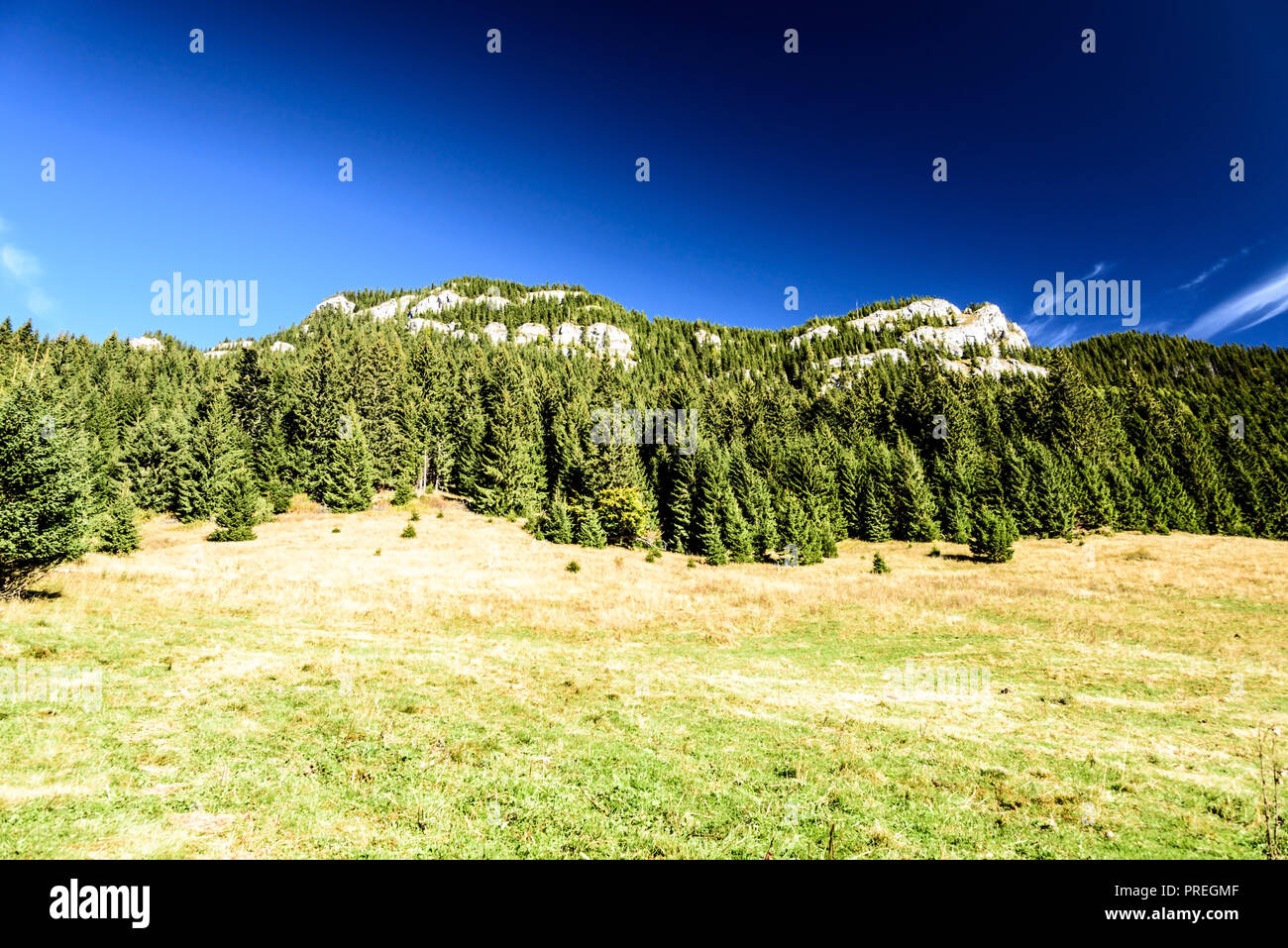 Svidovske sedlo mit Kalkstein - dolomitian Ohniste Hügel über und klaren Himmel im Herbst Nizke Tatry Berge in der Slowakei Stockfoto