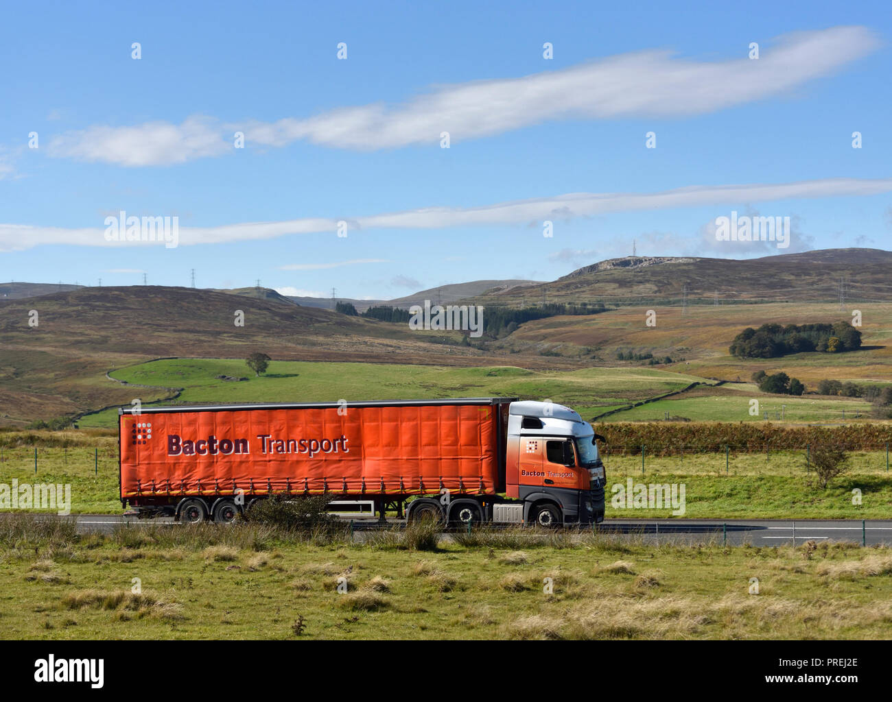 Bacton Verkehrsmittel LKW. M6 Northbound Fahrbahn, Shap, Cumbria, England, Vereinigtes Königreich, Europa. Stockfoto