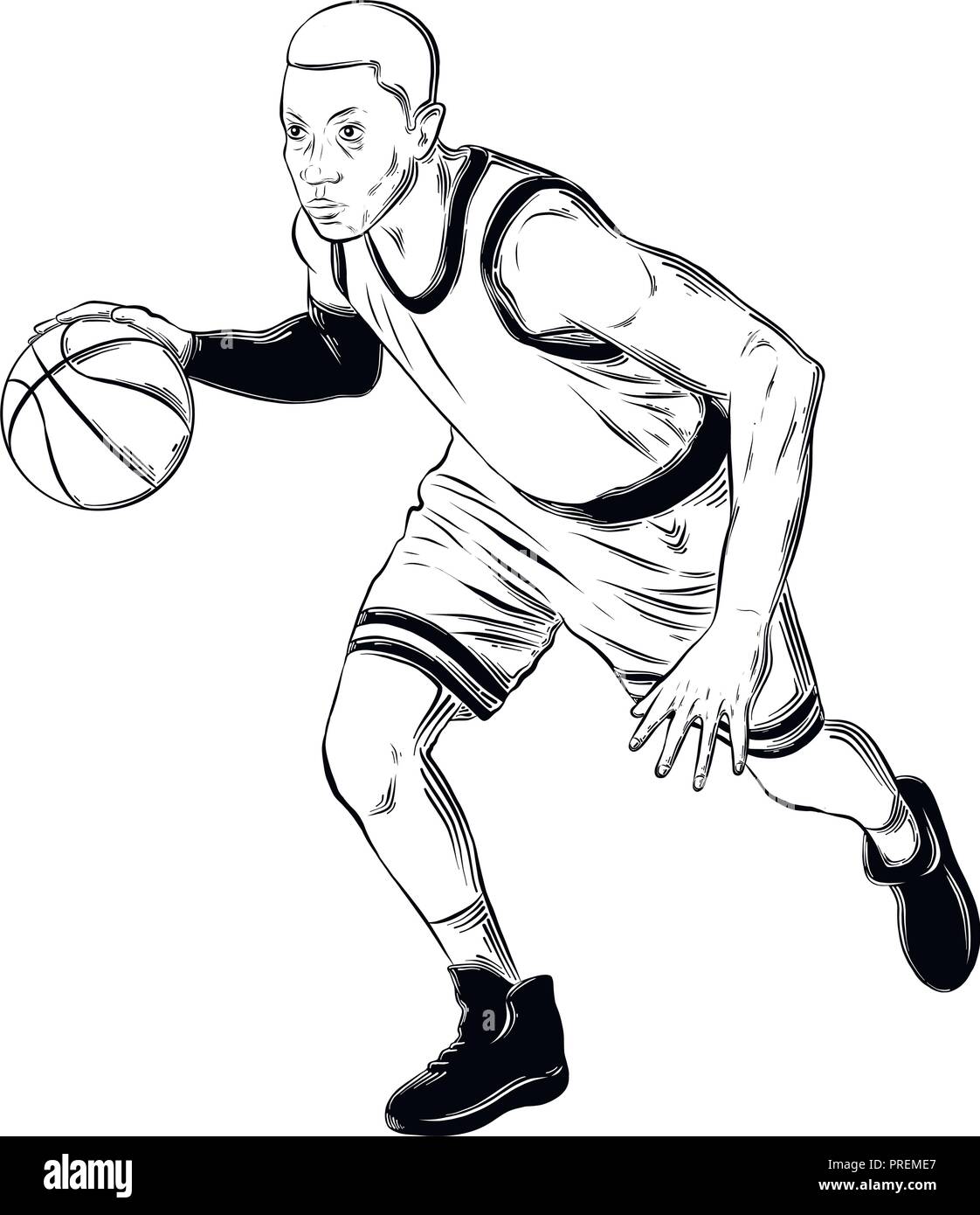 Hand gezeichnete Skizze der Basketballspieler in schwarz auf weißem  Hintergrund. Detaillierte Vintage Style Zeichnung. Vector Illustration  Stock-Vektorgrafik - Alamy