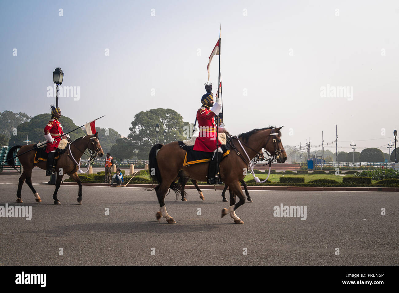Kavallerie, Parade der Raj Path in der Vorbereitung für Tag der Republik Parade, New Delhi, Indien, 26. Januar 2018: Stockfoto