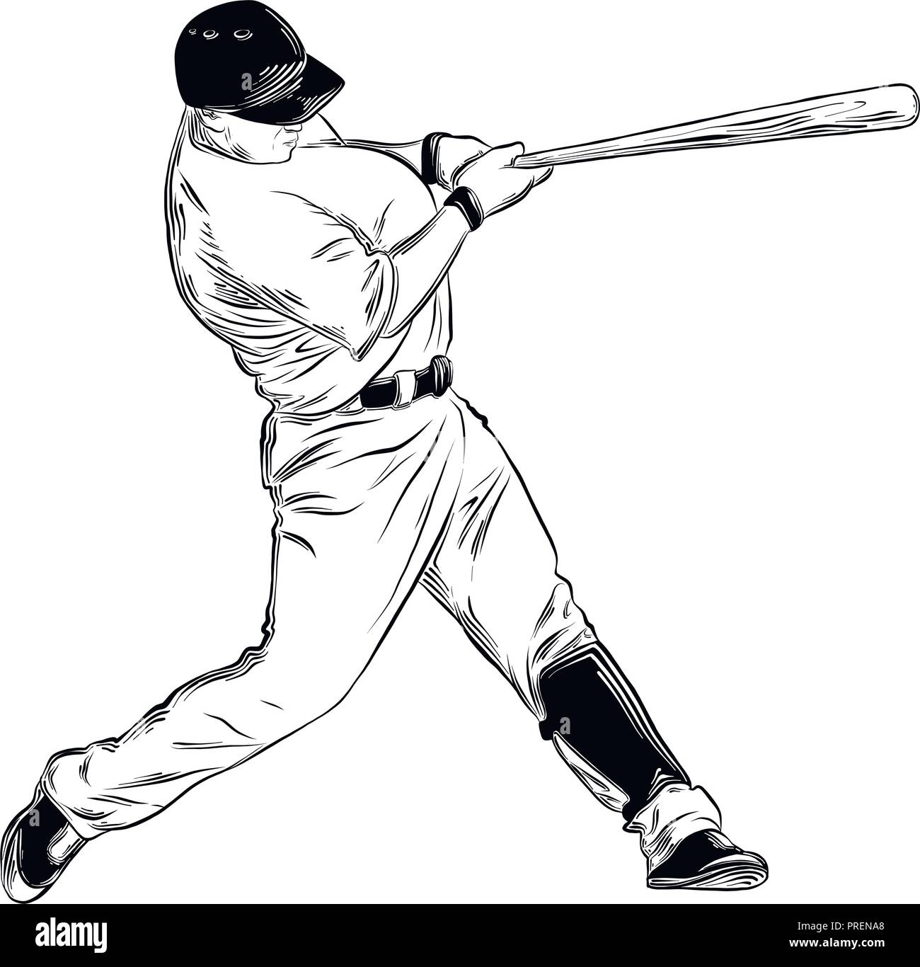 Hand gezeichnete Skizze von Baseball batter in schwarz auf weißem Hintergrund. Detaillierte Vintage Style Zeichnung. Vector Illustration Stock Vektor