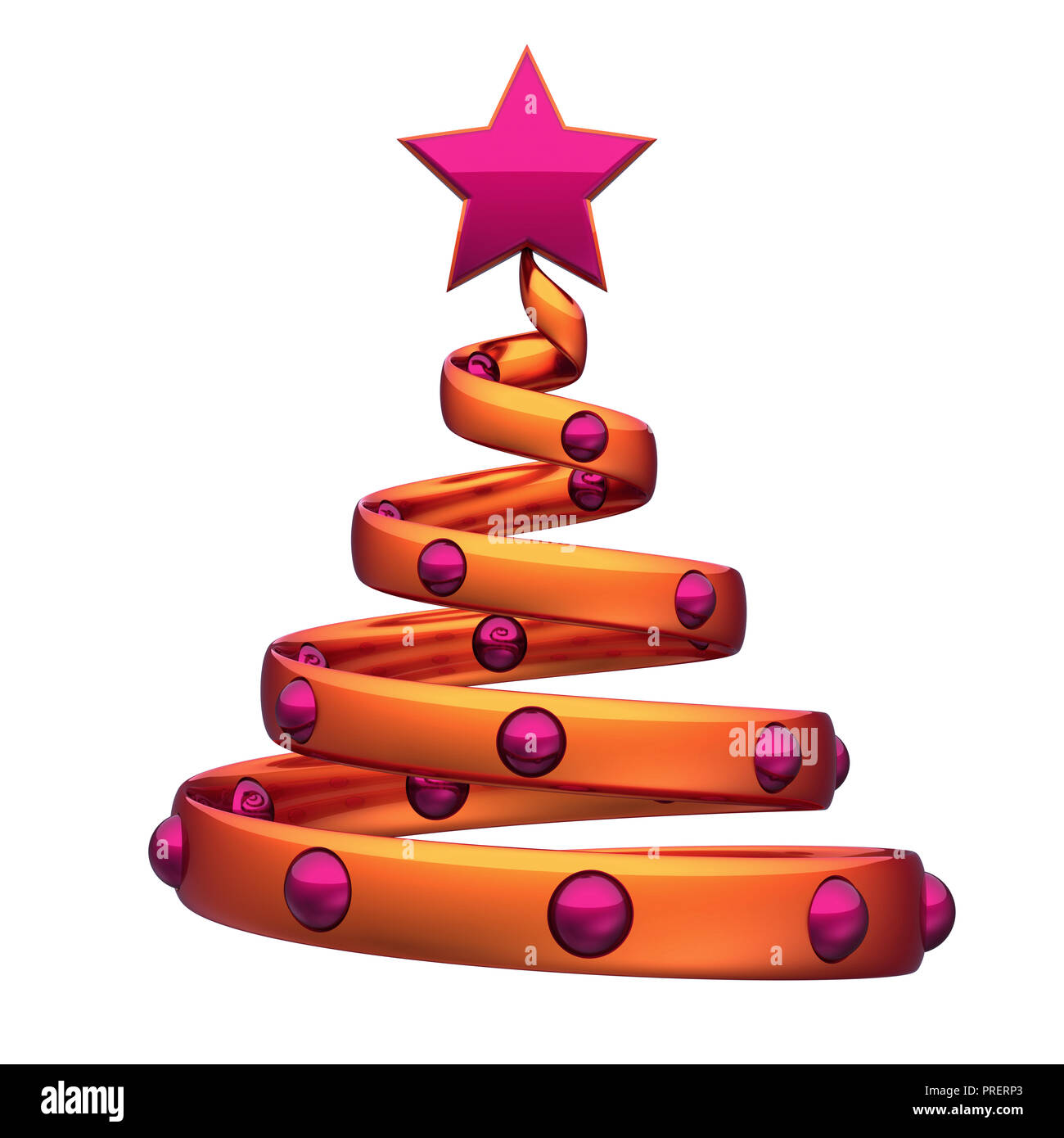 Weihnachtsbaum helix Dekoration abstrakte Evolvente orange. Silvester stilisierten Tanne souvenir Schmuck christbaumkugel. Weihnachten Winter Grußkarte design Stockfoto