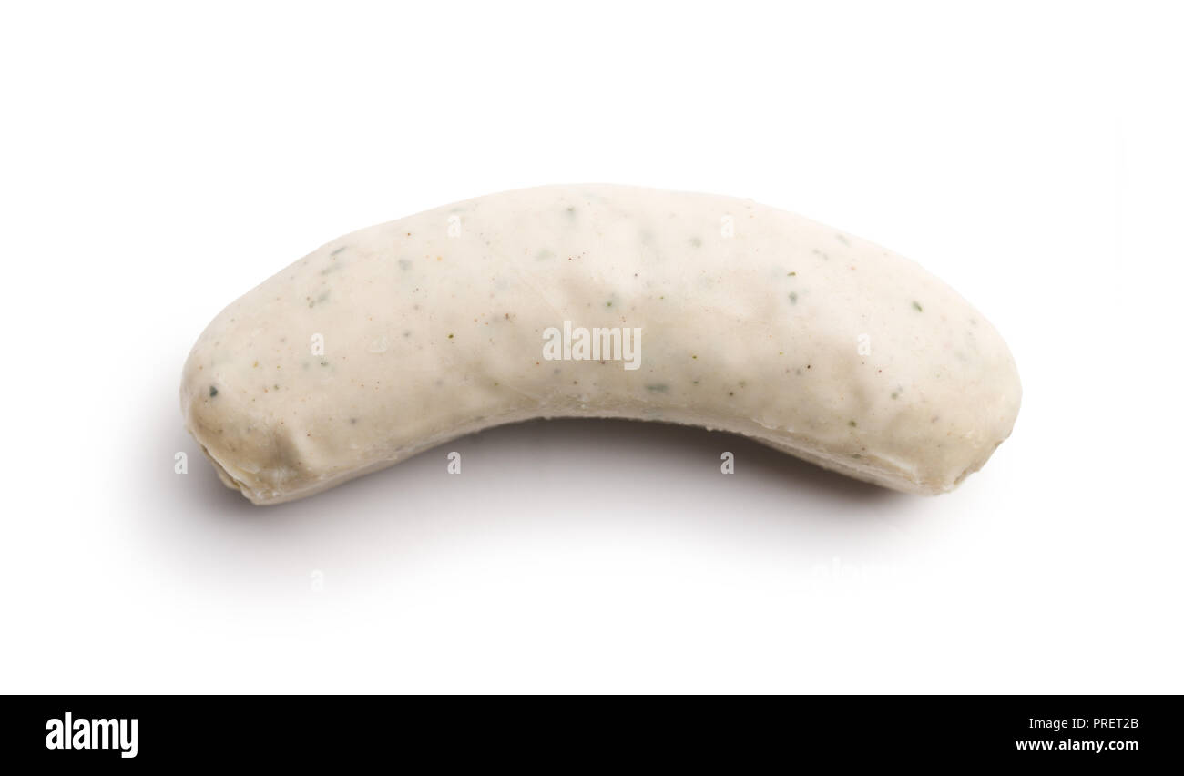 Die bayerische Weißwurst auf weißem Hintergrund. Stockfoto