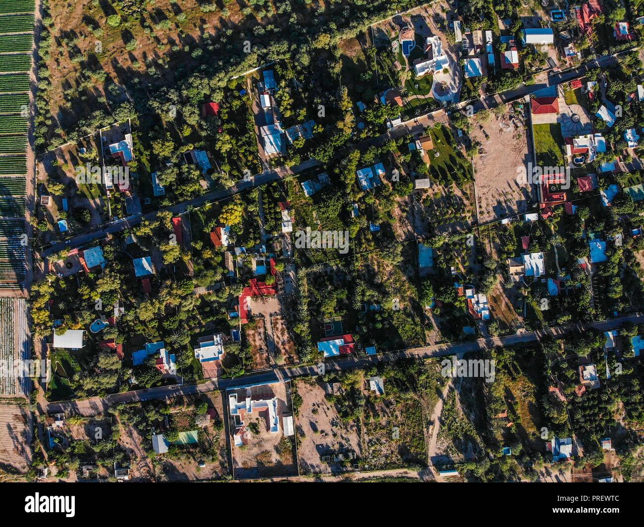 Vista aerea de terrenos campestres en San Pedro El Saucito. Comunidad dedicada a la agricultura y Ganadería. (Foto: Luis Gutierrez/NortePhoto.com Stockfoto