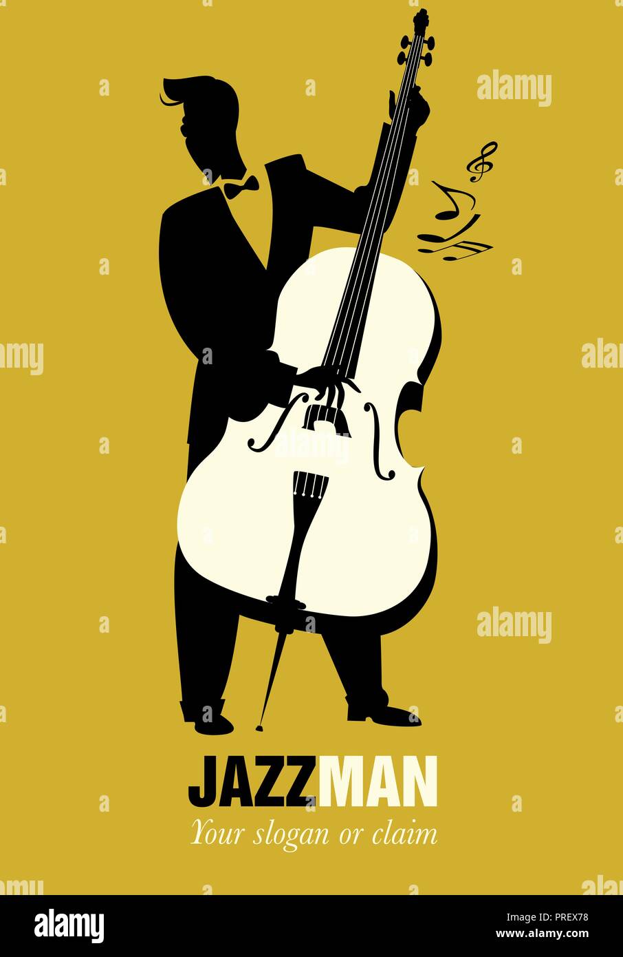 Retro cartoon Musik. Double Bass Player abgespielt. Musical note Stock Vektor