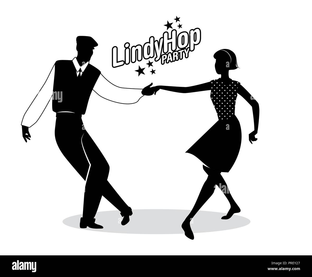 Lindy Hop Party. Junge hipster Paar tanzen Schwingen. Cartoon Stil Stock Vektor