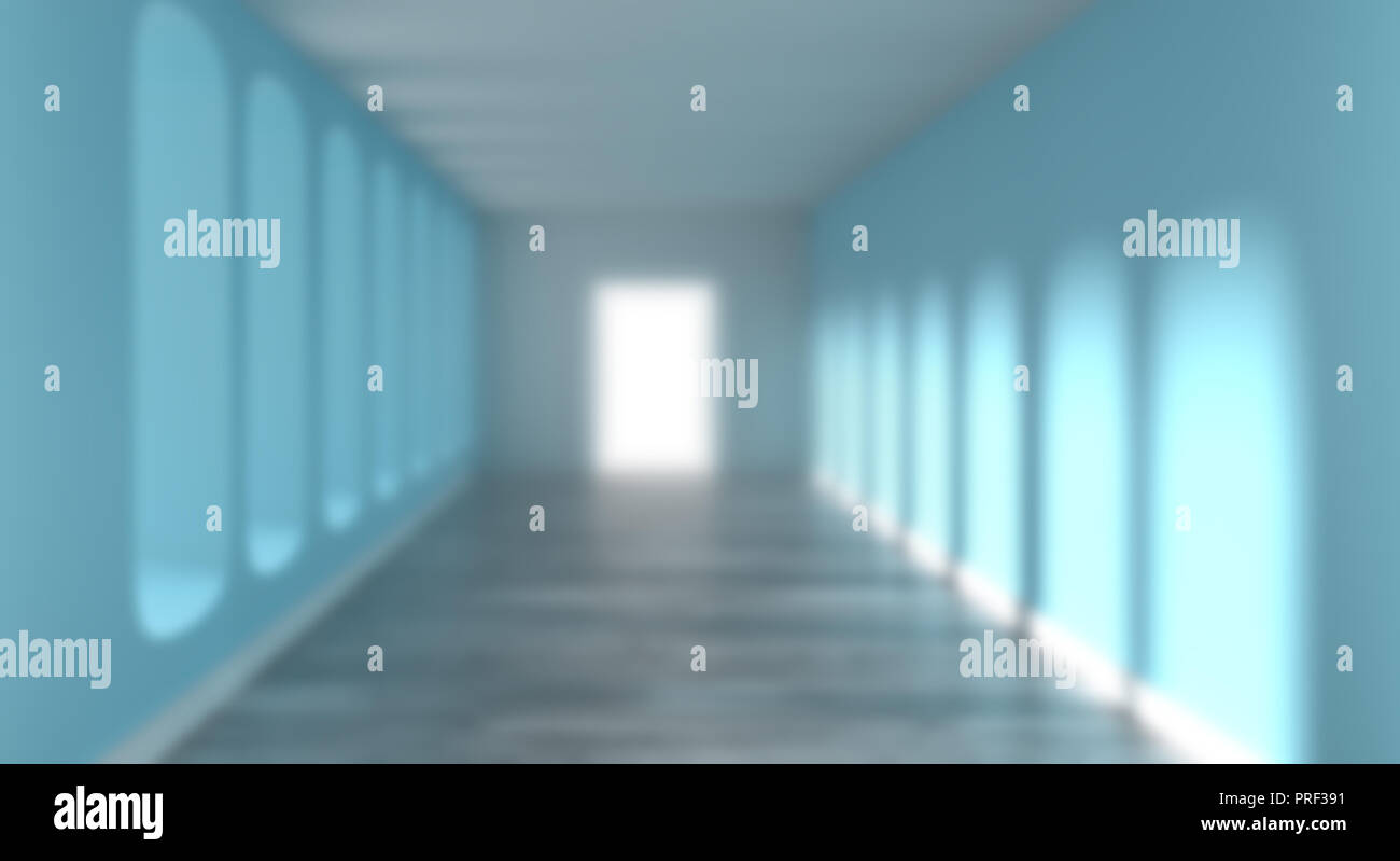 Verschwommenes Bild eines langen Korridors, verwenden als architektonischen Hintergrund, 3D-Rendering Stockfoto