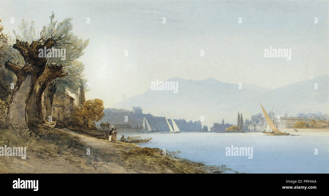 Callow William - Blick auf Genf Hafen und die Altstadt von der linken Bank Stockfoto