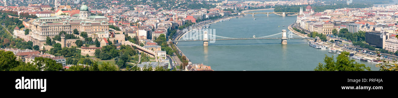 Panorama der Budaer Burg, der Kettenbrücke, Budapest, Ungarn Stockfoto