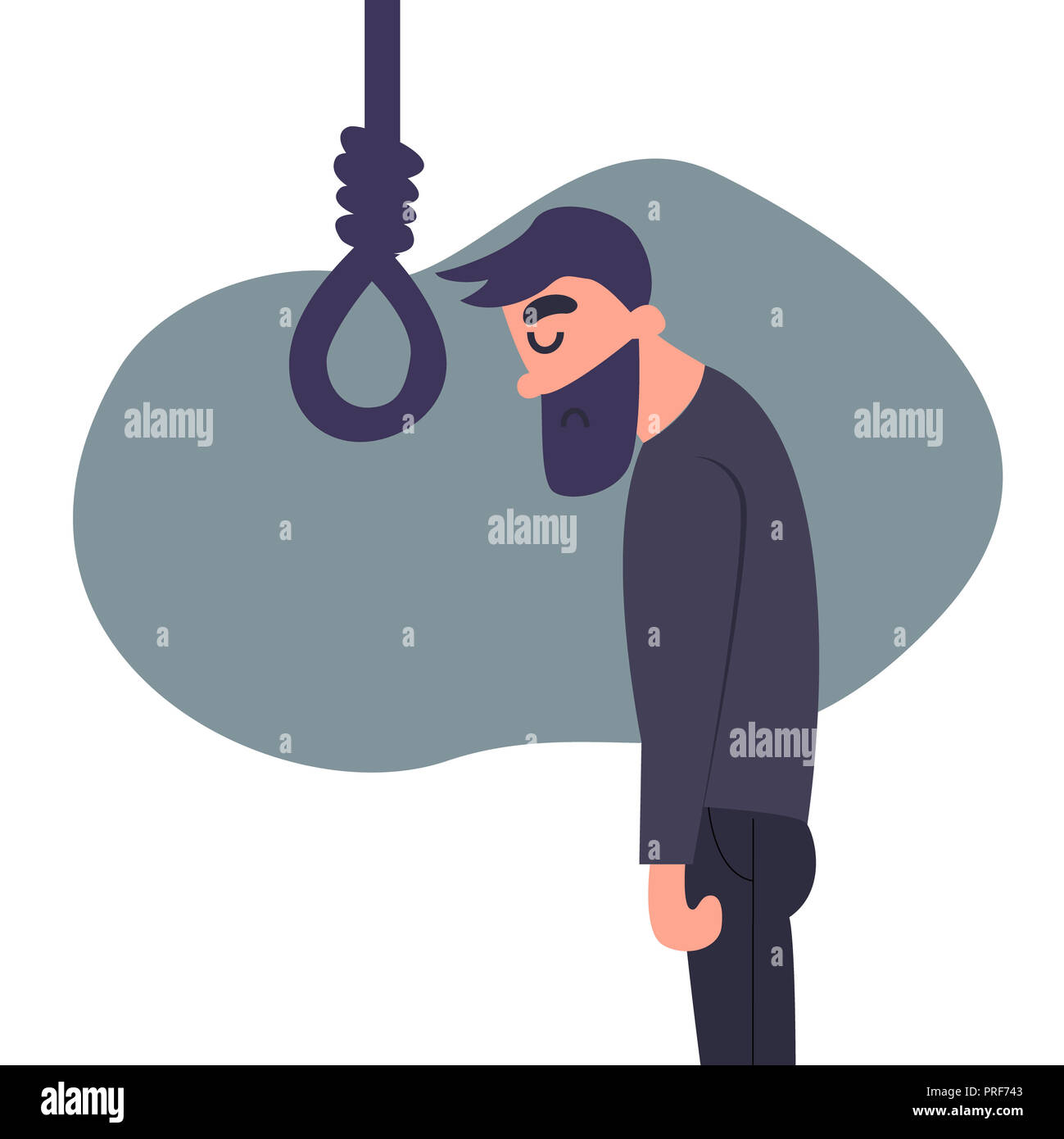 Cartoon Flachbild verzweifelten Mann will sich selbst zu hängen. Deprimiert junge Mann will Selbstmord begehen. Psychische angst Konzept Stockfoto