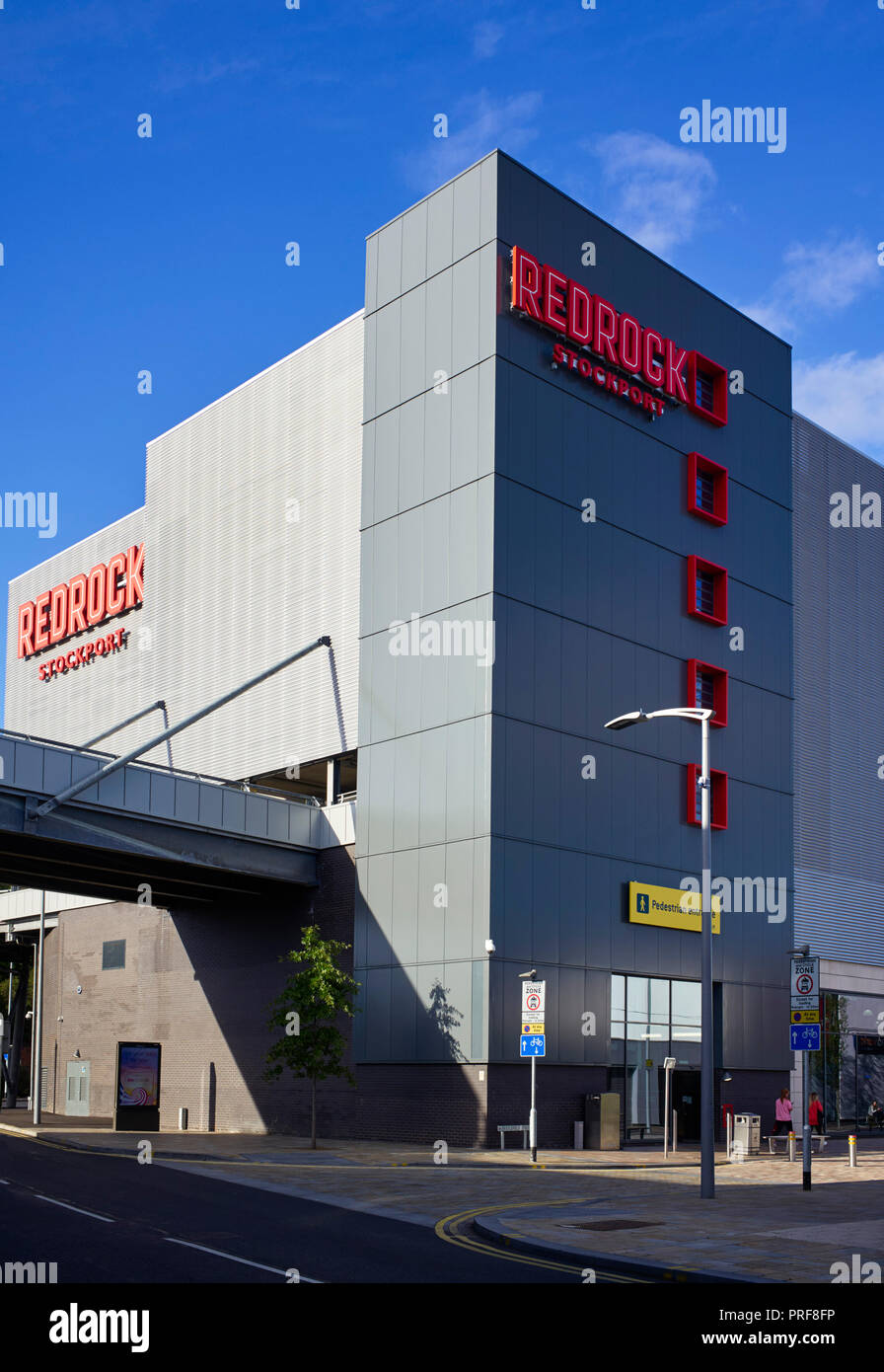 Redrock Gebäude Exterieur in Stockport, Karbunkel des Jahres 2018 gewann Stockfoto