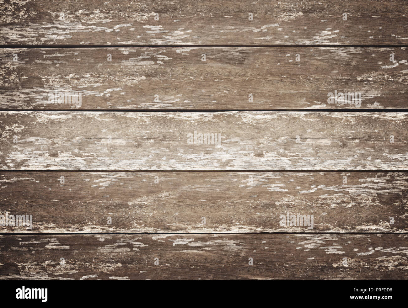 Eine alte und rustikalem Holz Tisch Hintergrund, von oben nach unten anzeigen. Stockfoto