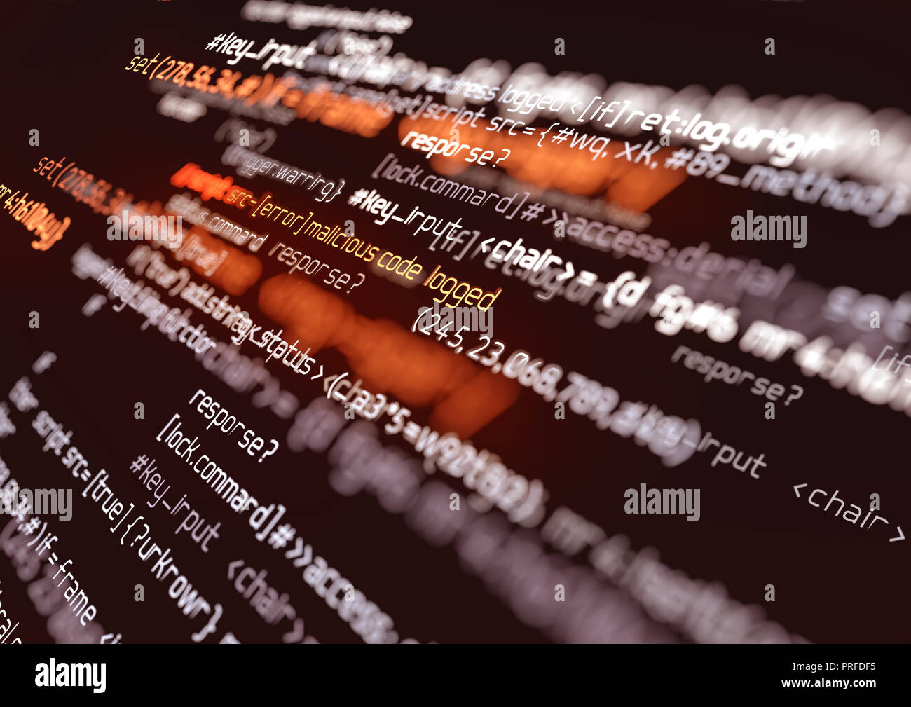 Computer Programmierung Code. Online Sicherheit, Hacking und digitale firewall Hintergrund 3D Illustration Stockfoto