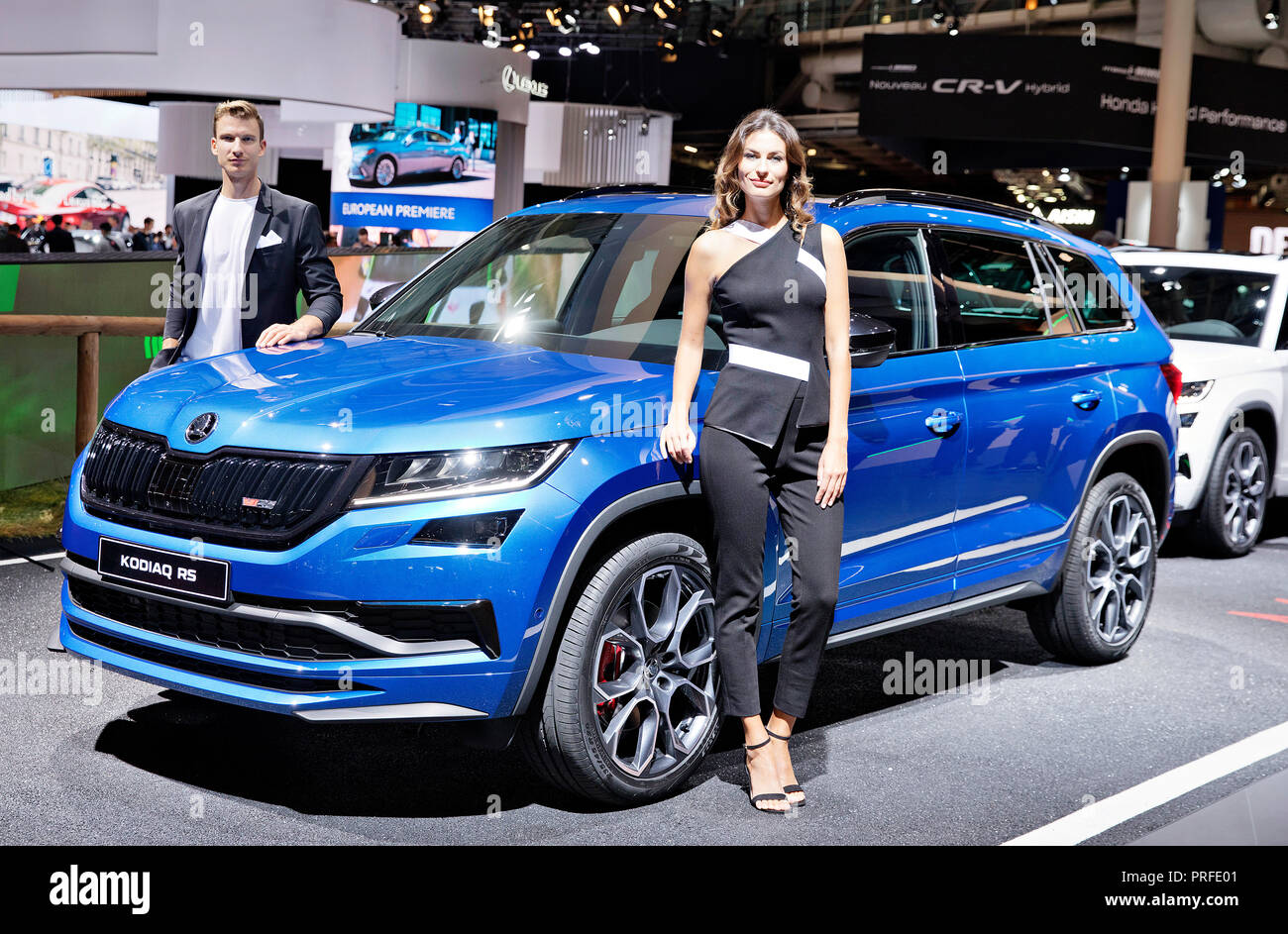Skoda Auto Autobauer in der Welt neue Premiere Version des SUV Skoda Kodiaq RS während des ersten Pressetag der Internationalen Motor Show in Pari vorgestellt Stockfoto