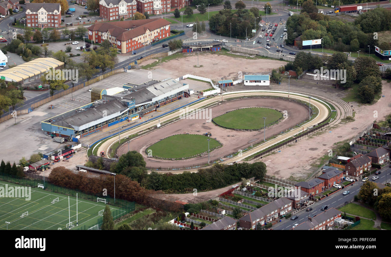 Luftaufnahme von Belle Vue Greyhound Stadium, Manchester Stockfoto