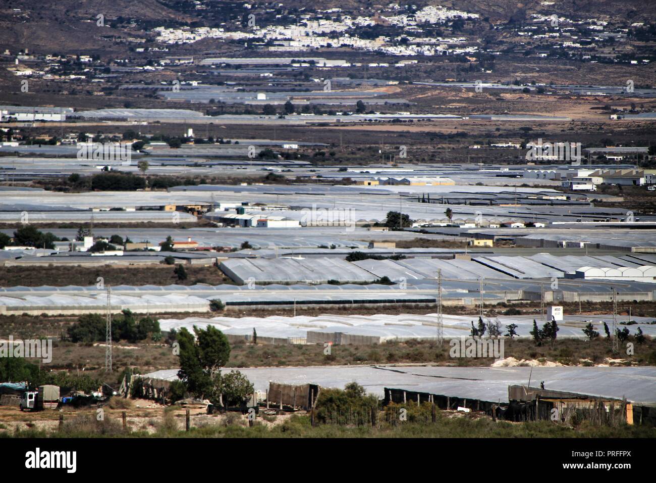Panoramablick von Tomaten Gewächshäusern in Cabo de Gata, Almeria