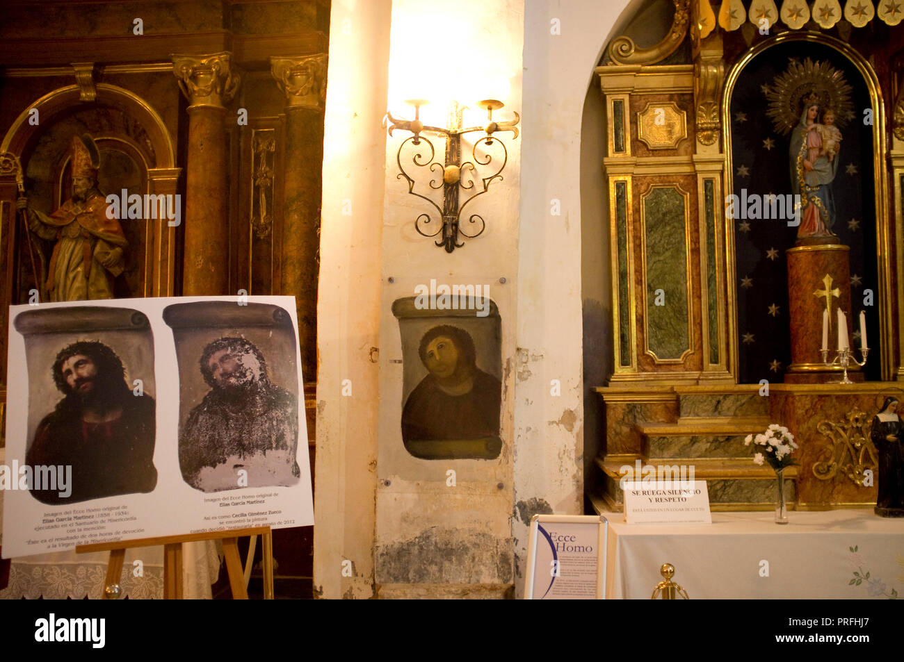 ECCE HOMO, Heiligtum der Barmherzigkeit Kirche in Borja, Aragon, Spanien, ursprünglich von Elias Garcia Martinez gemalt und von Cecilia Gimenez Zueco wiederhergestellt. Stockfoto