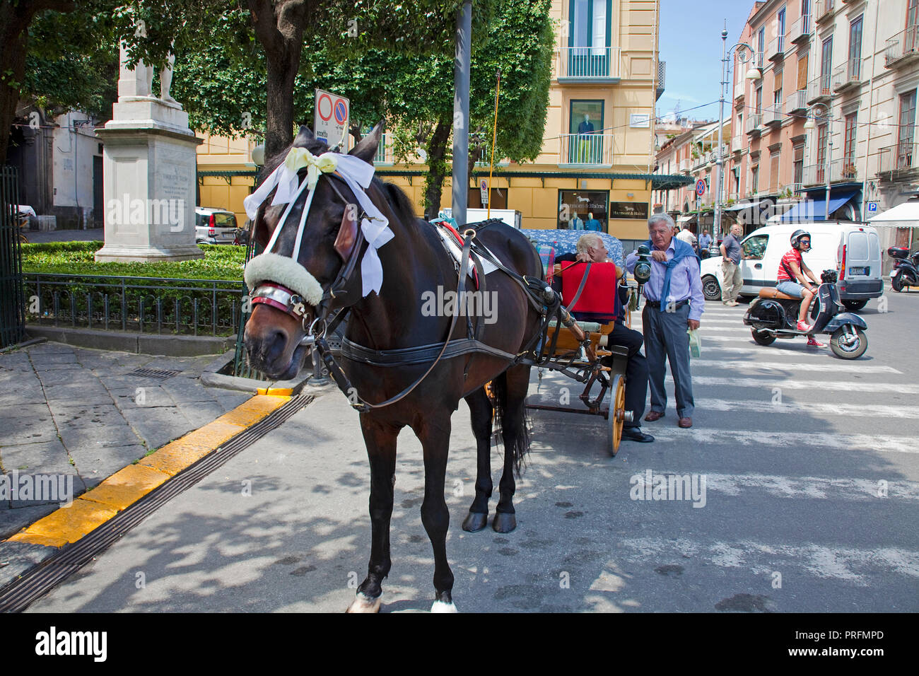 Pferdekutsche an der Piazza Tasso, Sorrento, Halbinsel von Sorrent, Golf von Neapel, Kampanien, Italien Stockfoto