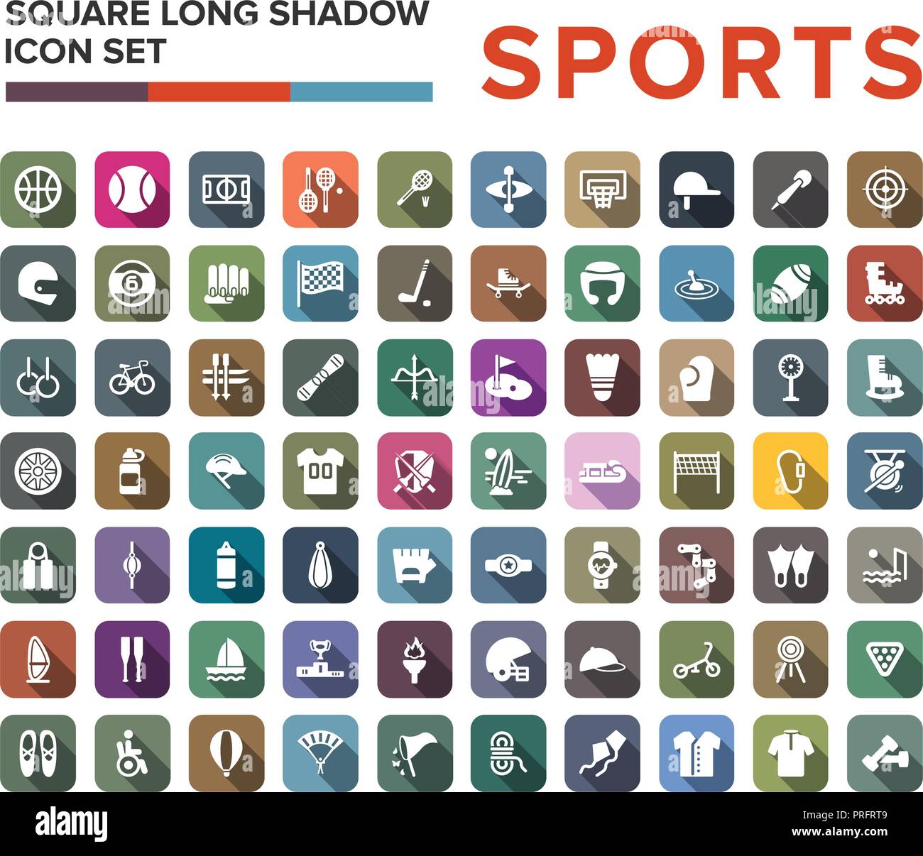 Sport Symbole festlegen im flat Design mit langen Schatten Stock Vektor