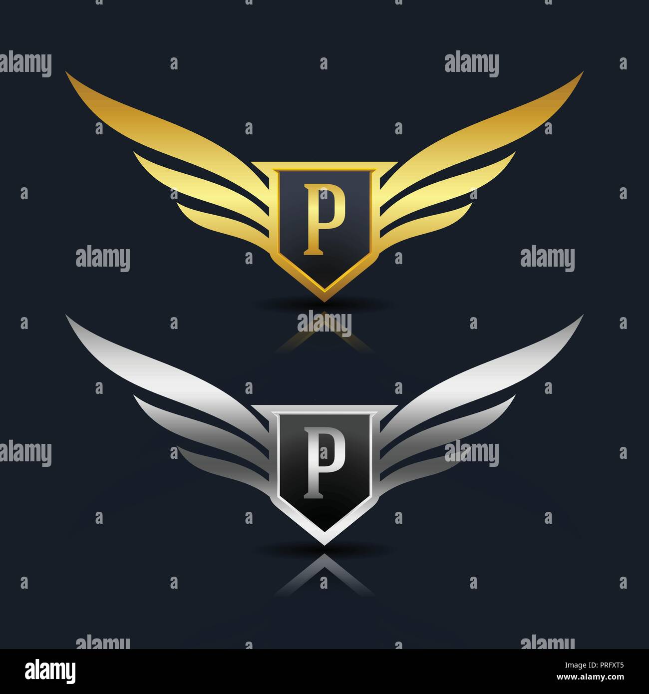 Flügel Schild Buchstabe P Logo Vorlage Stock Vektor