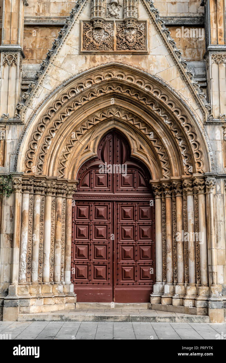 Eingang zum Kloster von Batalha, UNESCO-Weltkulturerbe, Portugal Stockfoto
