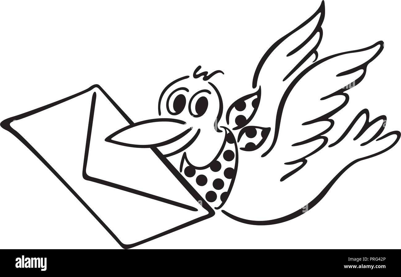 Süße Vogel mit Brief. umrissen Cartoon Stock Vektor