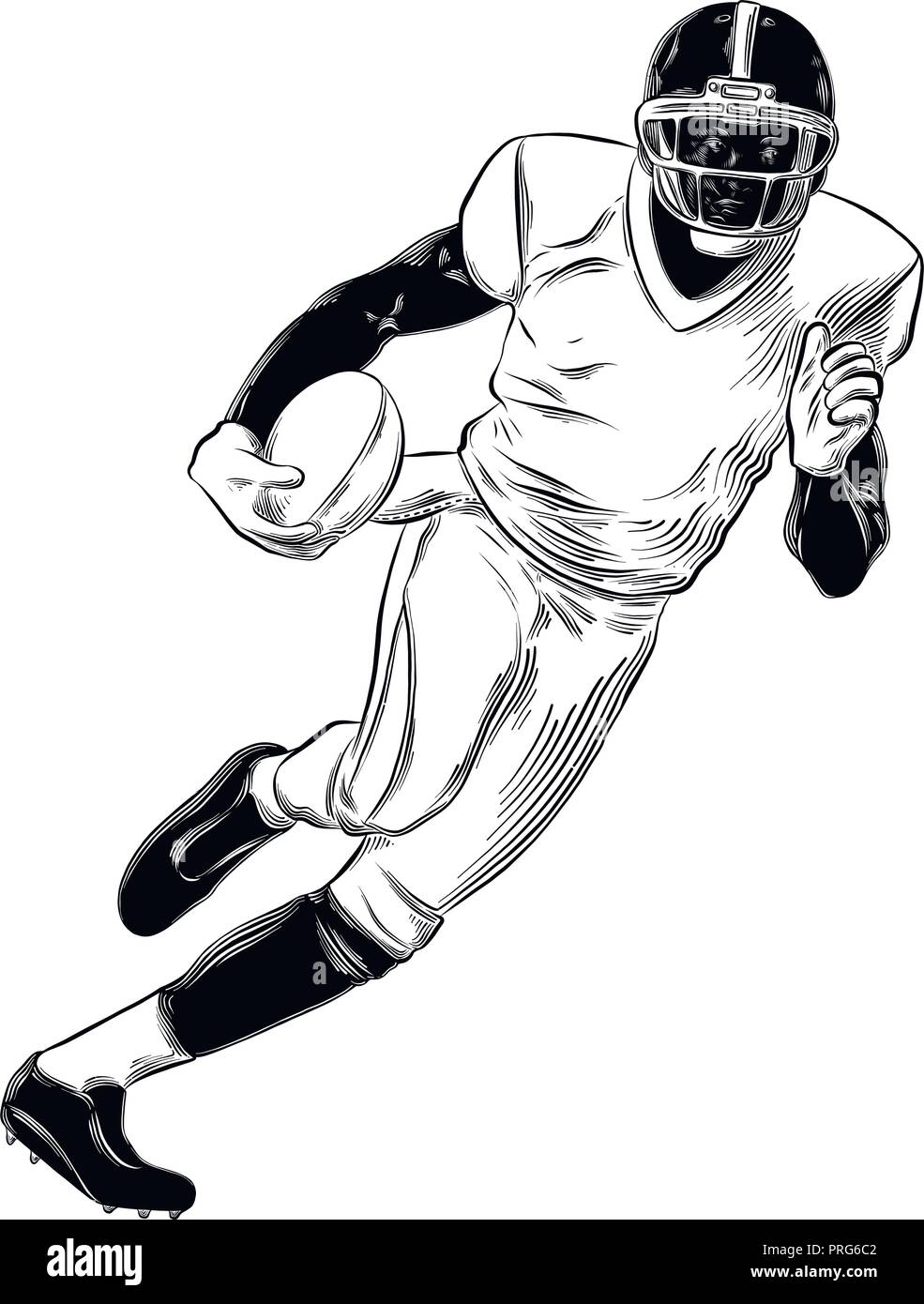 Hand gezeichnete Skizze von Rugby player in schwarz auf weißem Hintergrund. Detaillierte Vintage Style Zeichnung. Vector Illustration Stock Vektor