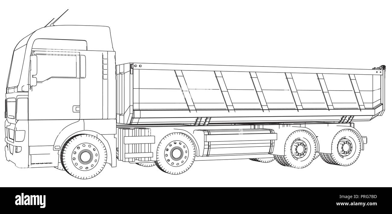 Muldenkipper entleert. Wire-frame Stil. Die Schichten des sichtbaren und unsichtbaren Linien getrennt sind. Vector Illustration. Tracing Abbildung der 3d. EPS 10 Vektor Format Stock Vektor