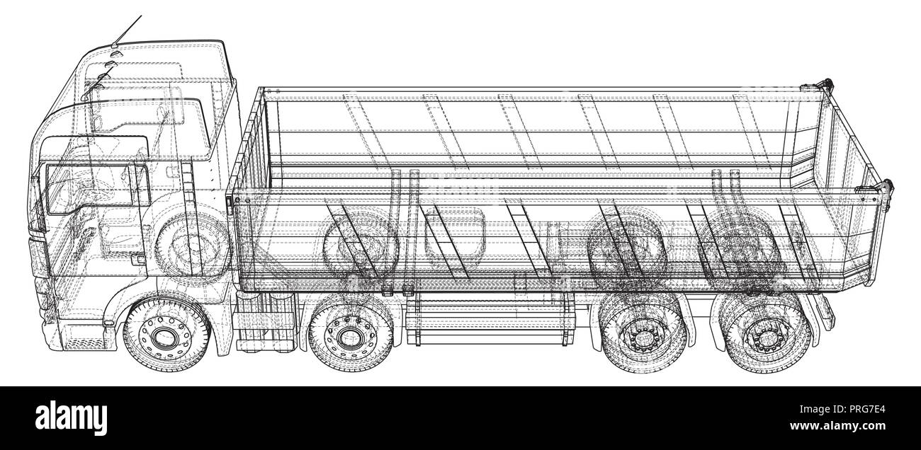 Lkw. Muldenkipper. Tracing Abbildung der 3d. Stock Vektor