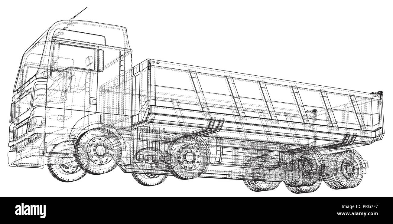 Dump Truck Skizze. Auf weissem Hintergrund. Tracing Abbildung der 3d. EPS 10. Stock Vektor