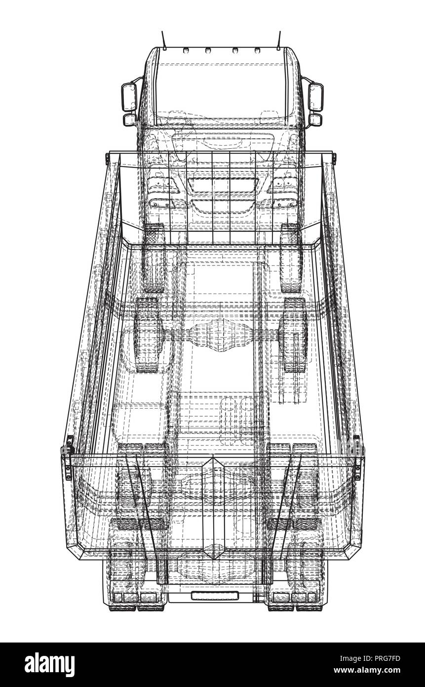Sattelanhänger Dump Truck Skizze auf weißem Hintergrund Stock Vektor