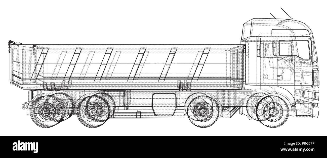 Dump Truck. Tracing Abbildung der 3d. EPS 10 Vektor Format auf weißem isoliert Stock Vektor