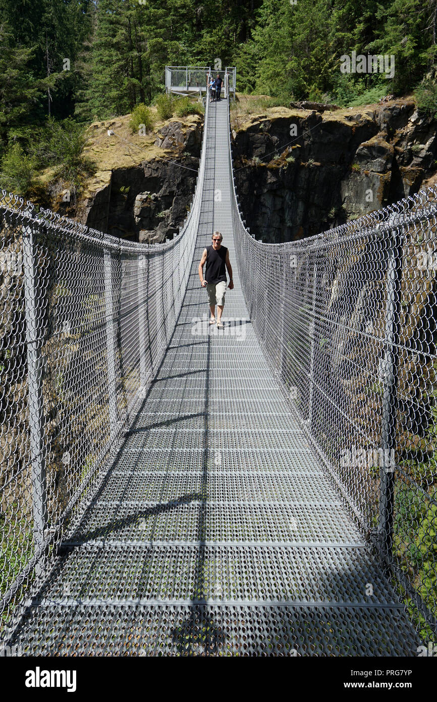 Elk Falls Suspension Bridge, Vancouver Island, Kanada Stockfoto