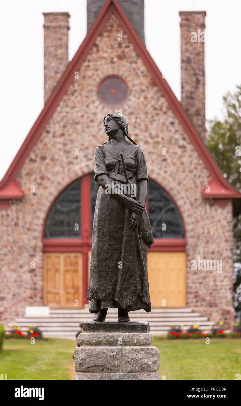 GRAND-PRE, Nova Scotia, Kanada - Statue von Evangeline, in Erinnerung an die Deportation der französischen Kanadier. Stockfoto