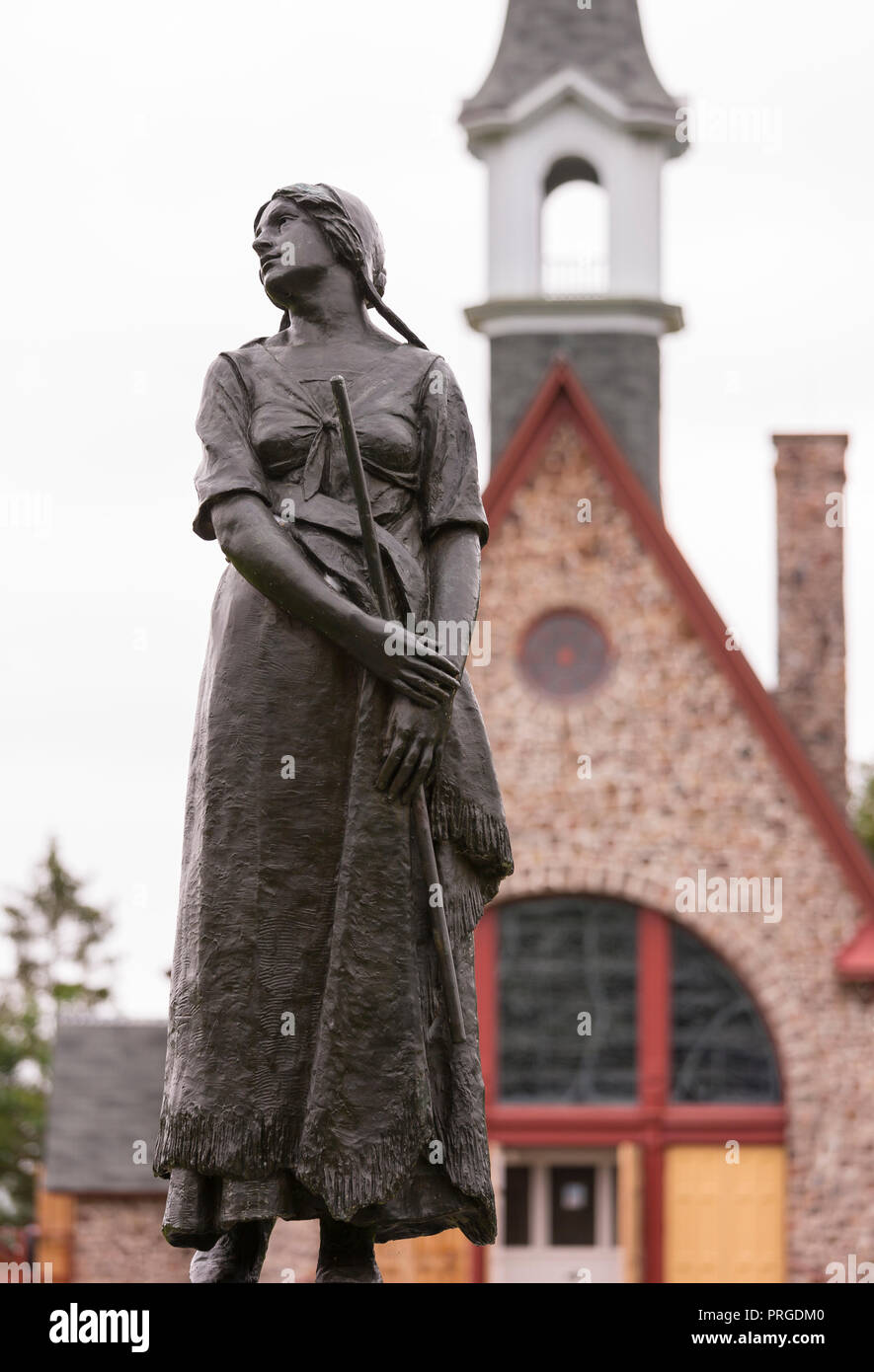 GRAND-PRE, Nova Scotia, Kanada - Statue von Evangeline, in Erinnerung an die Deportation der französischen Kanadier. Stockfoto