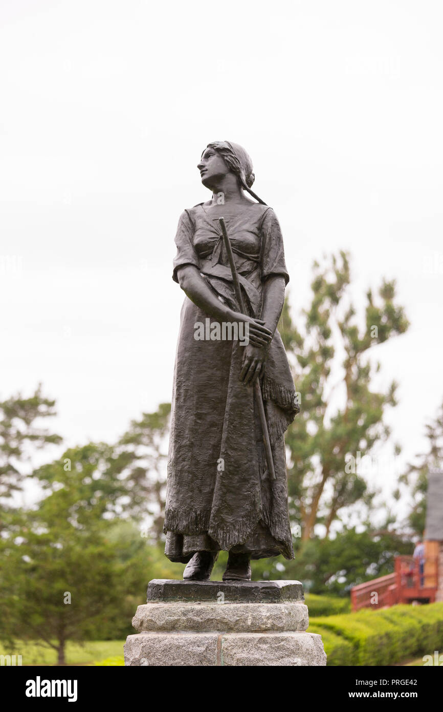 GRAND-PRE, Nova Scotia, Kanada - Statue von Evangeline, in Erinnerung an die Deportation der französischen Kanadier. Stockfoto