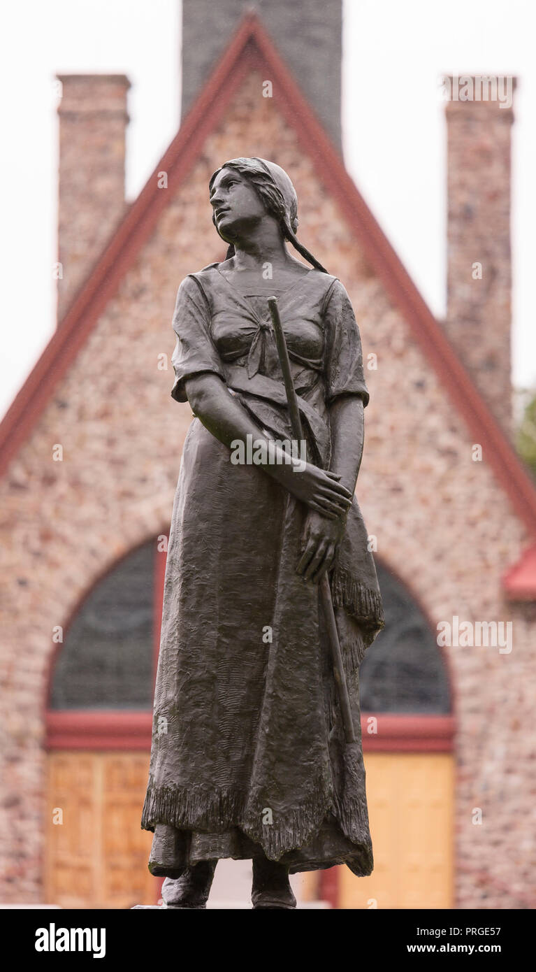 GRAND-PRE, Nova Scotia, Kanada - Statue von Evangeline, in Erinnerung an die Deportation der französischen Kanadier. Stockfoto